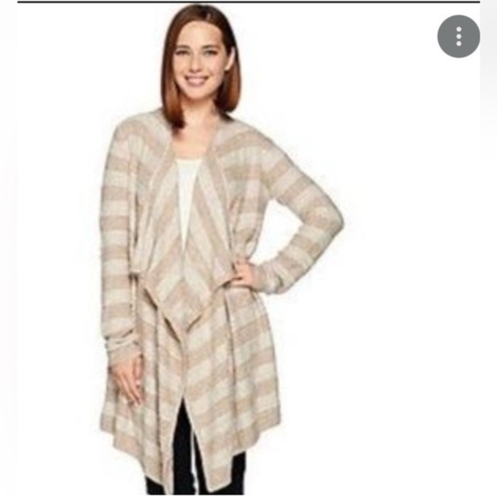 Barefoot Dreams Bamboo Chic Lite Cardigan Sweater Stripe Naturals Size S/ M
